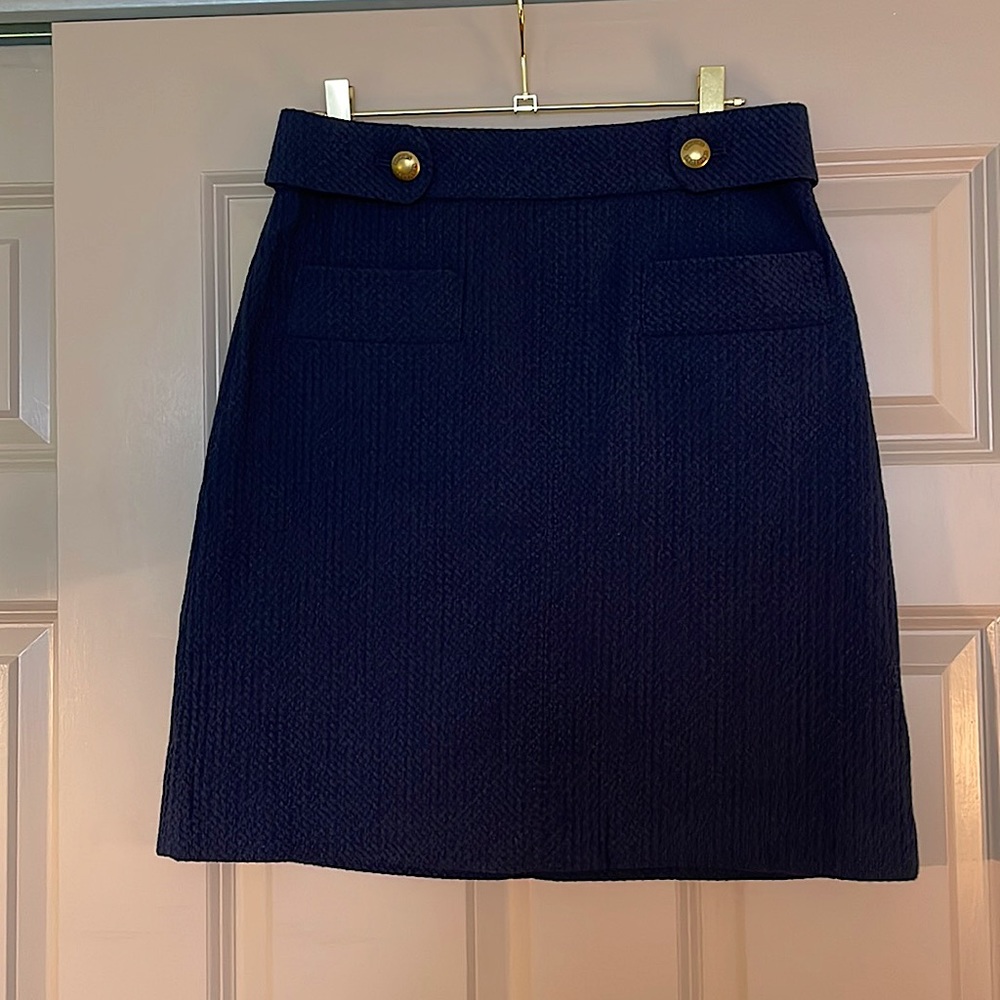 Brooks Brothers Navy Blue Cotton Stretch Woven A-Line Skirt Womens 2